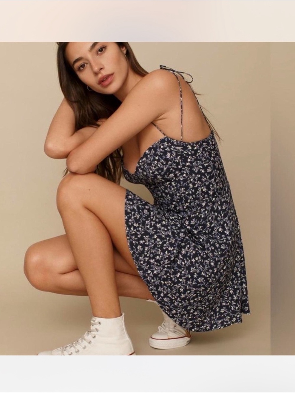 Reformation Saskia Navy Blue/White Floral Slip Mini Dress, sz 0 - Picture 2 of 10